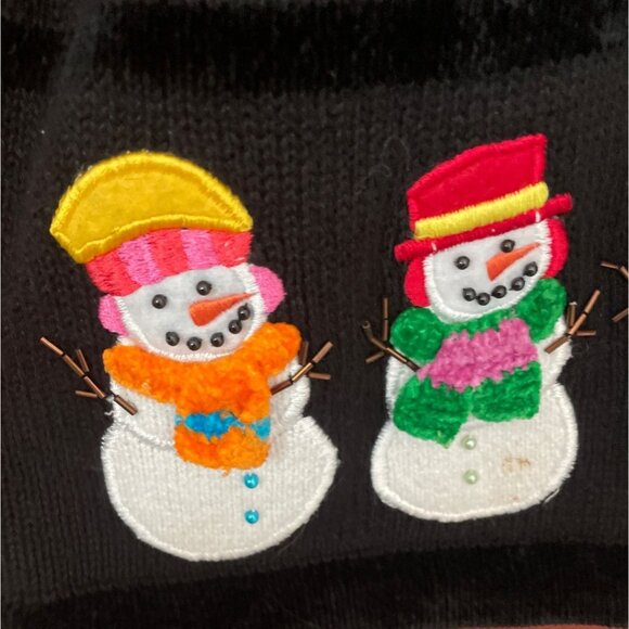 Vtg Quacker Factory Christmas Cardigan Women L w Snowman Snowflake Embellishment - Picture 4 of 9